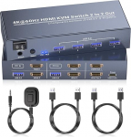 HDMI KVM Switch 2 PC 2 monitori, 4K60Hz ja 4 USB 3.0 pesa, Dual Monitor KVM Switch 2 arvuti juhtimiseks 2 monitoriga ja 1 klaviatuuri hiire komplektiga