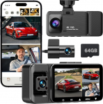 3-kanaliline Dash Cam auto eesmine tagumine siseruumides, 4K + 1080P + 1080P, 170&deg; lai nurk, super &ouml;ine n&auml;gemine, 24/7 parkimise j&auml;lgimine, G-sensor, Loop salvestamine, 5.8GHz WiFi, tasuta 64GB SD kaart, maksimaalselt 256GB