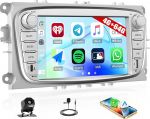 SIXWIN 4+64G Android 15 autoraadio Ford Focus II Galaxy II Mondeo 9 S-Max C-Max koos Carplay/Android autoga, 7-tolline puuteekraan koos WiFi GPS Bluetooth 5.0 FM RDS 32EQ USB Type C + tagurduskaamera