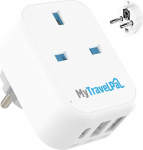 MyTravelPal &Uuml;hendkuningriigi ja Euroopa vaheline reisimisadapter USB C-ga, Briti ohutusstandardid, &Uuml;hendkuningriigi ja Euroopa pistikupesa adapter, USB-C adapter, Euro EL adapteri pistik Saksamaale, Prantsusmaale, Hispaaniale.