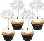Gyufise 24 t&uuml;kki 2025 Happy New Year Cupcake Toppers Glitter Hello 2025 Fireworks Cupcake Picks for Welcome 2025 Happy New Year's Eve Cake Decorations Party Supplies Silver