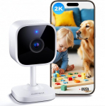 Outinput 2K/3MP Plug-in Indoor Surveillance Camera, WiFi Indoor Camera with IR Night Vision, Dog Camera with App, Motion & Noise Detection, 2-Way Audio, Siren, SD & Cloud Memory, for Baby and Pets