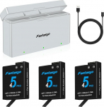 Fantasyo DJI Osmo Action 5/4/3 aku 2100 mAh (3-pakk) DJI Osmo Action 5/4/3 Black ja 3-kanaliline kiirlaadija, t&auml;ielikult &uuml;hilduv aku ja laadija.