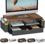 Monitori alus sahtliga, laua korraldaja ja tarvikud, 2-tasandiline arvutimonitori t&otilde;stuk sahtliga ja 2 pliiatsihoidjaga, ergonoomiline t&ouml;&ouml;laua alus kontoritarvikute jaoks (puidust puit)