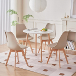 S&ouml;&ouml;gitoa komplekt 5-osaline s&ouml;&ouml;gilaud ja 4 s&ouml;&ouml;gitooli, 80 cm &uuml;mmargune laud ja 4 tooli s&ouml;&ouml;gituppa, elutuppa, r&otilde;dule, kohvikusse, kontorisse jne (valge laud + pruunid toolid, 80 x 80