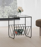 Hallowood Furniture Bourton Metal Side Table, Black with Tinted Glass Top, Sofa Side Table with Magazine Rack, Coffee Table with Powder Coated Metal Frame for Living Room and