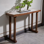 Konsole Landhausstil mit Sinterstein-Platte, Massivholz Konsolentisch Schmal f&uuml;r Flur & Eingang, Langer Sofatisch f&uuml;r Wohnzimmer, Sideboard Schmal & Modern, Flurtisch