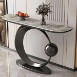 Moodne konsoollaud marmorist kitsas sissep&auml;&auml;sulaud &uuml;mmarguse alusega stiilne diivanilaud elutuppa ja esikusse, must viimistlus, 120 x 30 cm