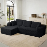 Modulaarne n&ouml;&ouml;rdiivan 102 tolli/261 cm L-kujuline raamita diivan koos Chaise Longue'ga, Cloud Couch Boneless koos 2 joogihoidjaga, vahtpolster diivanid elutuppa, must | Magamisfunktsiooniga, n&ouml;&ouml;rdiivan, seljapadi, seljapadi