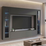 Dmora Giuliano elutoakomplekt, 4 ust, mitmeotstarbeline elutoam&ouml;&ouml;bel vitriini ja LED-valgustiga, 100% Made in Italy, 260 x 30 x 180 cm, antratsiit, tehniline puit, must