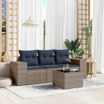3-teiliges Gartensofa-Set mit Kissen aus grauem Polyrattan, modulares PE Rattan Sofa Set f&uuml;r Terrasse und Garten
