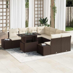 Modulares Gartensofa-Set Poly-Rattan 9-teilig in Braun und Creme mit Kissen und h&ouml;henverstellbarem Tisch