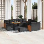 Modulares Gartensofa-Set 17-teilig schwarz Poly-Rattan mit Kissen, 17-teiliges Rattansofa f&uuml;r Garten als Outdoor-Sofagarnitur