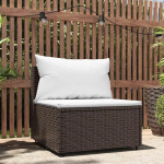 Garten-Mittelsofa mit Kissen Braun aus PE-Rattan, Outdoor-Sofa mit Polsterkissen f&uuml;r die Terrasse, Gartenm&ouml;bel aus Poly Rattan mit Stahlrahmen