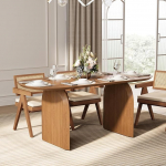 homary Japandi Esstisch f&uuml;r 4 Personen, moderner Doppelsockel, Holz, K&uuml;che, Esszimmertisch, 150,1 cm
