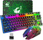 Juhtmeta m&auml;nguklaviatuur ja hiir, 87 klahvi Rainbow LED taustavalgustusega laetav 3800mAh aku Mehaaniline tunne Anti-Ghosting Ergonoomiline veekindel RGB hiir (must)