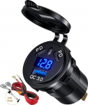 Dual PD 3.0 USB autopesa autolaadija, Dual 45W PD Type C & 18W QC3.0 12V USB pesa koos l&uuml;liti ja voltmeetriga, kiirlaadimine, veekindel auto, paadi, mootorratta, mere RV jaoks