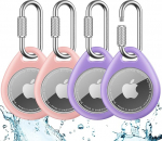 UNBREAKcable Air Tag Pendant 4 Pack - Karabiiniga, veekindel TPU kaitsekott Apple Air Tagile, l&ouml;&ouml;gikindel, kriimustuskindel, sobib v&otilde;tmetele, lemmikloomadele, kottidele, pagasile - lilla ja roosa
