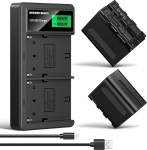 NEEWER Basics Pack of 2 NP-F970 7800 mAh asendusaku Dual USB kiirlaadija, mis &uuml;hildub Sony NP-F970 F960 F950 F770 F750 F570 F550 FX3 FX30 A7 Canon R5 Nikon Z8 Handycam LED-valgusega kaameraga