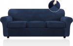 FestiCorp Velvet Diivan Cover, diivanikatted 3 padja jaoks, diivanite katted 3 padjaga diivanitele, Stretch 4 t&uuml;kki paksud m&ouml;&ouml;blikatted koertele, lemmikloomadele, diivanile, merev&auml;e sinine
