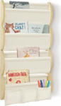 Montessori laste seinaraamatute riiul 4 riiuli ja 3 taskuga laste riiul seinariiul lastetoa riiul laineline t&auml;ispuidust (beež)