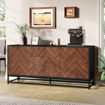 Merax Sideboard k&ouml;&ouml;gikapp, kapp 2 kapiuksega, 3 sahtlit, reguleeritav riiul, maamaja stiilis puhvetkapp, mitmeotstarbeline kapp elutuppa, s&ouml;&ouml;gituppa, 145 cm, tume puiduv&auml;rv ja must