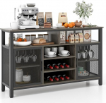 COSTWAY Sideboard, k&ouml;&ouml;gikapp 2 metallv&otilde;rgu uksega, lahtised sektsioonid, veinihoidikud ja veiniklaaside hoidjad, hoiukapp k&ouml;&ouml;ki, s&ouml;&ouml;gituppa ja elutuppa, 140 x 40 x 82,5 cm (Hall)