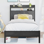 Polsterdatud metallist voodi, 90 x 200 cm, kaasaegne voodiraam lamelliraamiga, puidust voodiraam 2-tasandilise peaplaadiga ja hoiuruumiga, kaheinimesevoodi 90 x 200 cm magamistuppa, k&uuml;lalistetuppa.