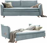 MIUFORM Charming Charlie Slim koos voodikastiga, 3-kohaline diivan, 225 x 90 x 85 cm, diivan, kokkupandav diivan magamisfunktsiooniga (pastelsinine)