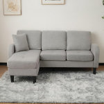 L-kujuline nurgadiivan koos Chaise Longue'ga, 3-kohaline diivan, helehall, hingav puuvillane linasest kangast, plastist jalad, modulaarne disain, elutuppa, korterisse ja kontorisse
