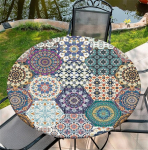 &Uuml;mmargune v&auml;litingimustes kasutatav laudlina, veekindel elastne laudlina elastse lindiga, Boho Mandala muster aeda, restorani, ideaalne 140 cm - 150 cm jaoks