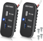 Linkstyle 3 pordi auto USB-pesa, 18 W PD3.0 & QC3.0 kiirlaadija, 12 V USB-pesa 12 V/24 V autole, matkaautole, paadile, veoautole.