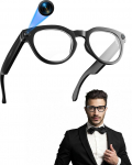 AI Smart Brille mit Kamera, 1080P Videoaufnahme, 8MP Fotos, Echtzeit&uuml;bersetzung, Sprachassistent, Open-Ear Bluetooth Audio, Vlogging und Reisen