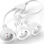 Topeltpistik pistikupesa jaoks, IP44 toitepikenduskaabel 3 Schuko pistikupesaga, kaitsekontaktide pikenduskaabel, 3 x 1,5 mm&sup2;, 250 V/16 A, kummist kaabel koju, pikendused k&ouml;&ouml;ki, valge