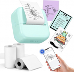 LabelCenter Mini Printer, M02L Sticker Printer for Smartphone, Portable Mini Thermal Printer for Teenagers and Girls (Green, + 3 Rolls of Paper), Trendy Things for Study, Photos, School, Journaling
