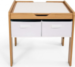 Humble Crew Journey puidust k&auml;sit&ouml;&ouml;laud lastele koos ehitusplokkidega, mis &uuml;hildub 4 konteineriga Valge naturaalne puit