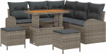 Rantry 8-teiliges Garten Sofa Set mit Kissen Grau Poly Rattan Akazie Gartenlounge Model3362398