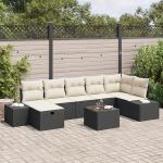 8-teiliges Garten-Sofa-Set mit Kissen Schwarz Poly-Rattan Gartenlounge Model3359406