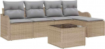 6-teiliges Garten-Sofa-Set mit Kissen in schwarzem Poly-Rattan, 2-Sitzer Garten-Sofa mit Kissen in beigem Poly-Rattan Gartenlounge Model3345670