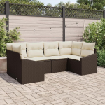 Rantry 6-teiliges Garten-Sofa-Set mit Kissen Braun Poly-Rattan Gartenlounge Model3355527