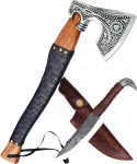 CraftTal&reg; Viking Axe with RABANHEAD Knife 2-in-1 Set Handmade 1095 Carbon Steel Blade New Year Christmas Anniversary Gift for Viking Lovers LARP