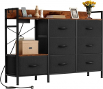 YITAHOME kapp magamistoas 7 riidest sahtliga, kapp 2 pistikupesa, 2 USB-pesa ja LED-valgusti, TV-kapp koos k&uuml;lgkonksudega, musta v&auml;rvi