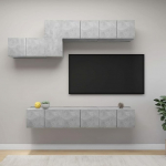 Homgoday TV-Schrank-Set, 7-teilig, Grau, Beton, Spanplatte, TV-Schrank, niedriger Schrank f&uuml;r TV, Couchtisch, Wohnzimmer, TV-St&auml;nder f&uuml;r Wohnzimmer