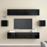Homgoday TV Furniture Set 6 Pieces Black Chipboard TV Cabinet Low Cabinet for TV Coffee Table Living Room TV Stand for Living Room
