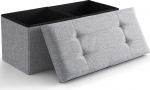 Cuyoca Folding Seat Footrest Shoe Bench Bed End Storage with Hinged Lid 75L Storage 30" Grey Linen Fabric