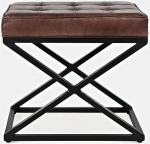 Jofran Global Archive Mid-Century Real Leather Pre-Assembled Ottoman - Dark Sienna - 20" W x 14" D x 18.5" H
