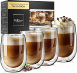 Topelt seinaga Latte Macchiato klaaside komplekt [4 x 350 ml Gastro-kvaliteediga] Kristallselged termoklaasid Topelt seinaga ideaalsed Cappuccino klaasid kohviklaasid teeklaasideks