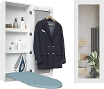 Triikimislaua kapp, seinale paigaldatav hoiukapp koos peegliga, metallist klambrid, kokkuklapitav ja peidetud ruumi s&auml;&auml;stmiseks, valge