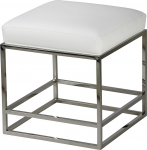 Cortesi Home Sabrina Metal Square Ottoman with White Faux Leather Cushion 18"