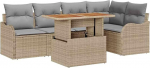 6-teiliges Garten-Sofa-Set mit Kissen Beige Poly Rattan, 2-Sitzer Garten-Sofa mit Stauraum und Kissen Beige Poly Rattan Gartenlounge Model3358198